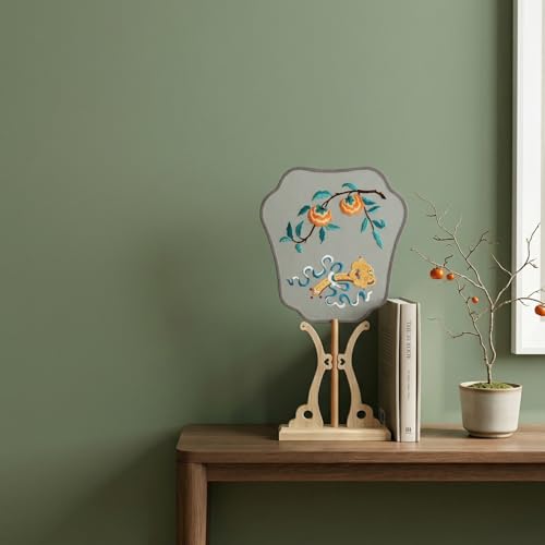 QIZUOLIFE Chinese Embroidery Fan Kit for Beginners - style: Persimmon's Lingering Charm