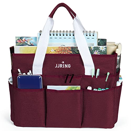 JJRING Craft Organizer Tote Bag Large Art Storage Caddy Dark Red - color: Dark Red, size: Large