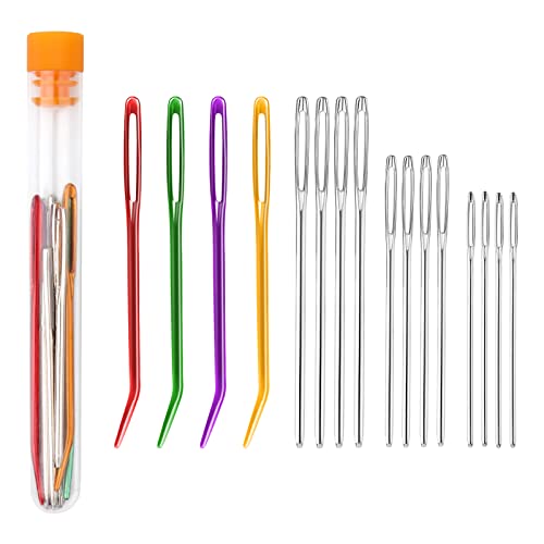 16pcs Large-Eye Blunt Needle, Plastic Bent Tapestry Needle, Stainless Steel Yarn Knitting Needles Sewing Needles Wool Needle Hand Knitting Needle Sewing Knitting Needle for Crochet Projects (2 Styles)