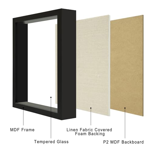 8x10 Shadow Box Frame with Tempered Glass,Black Wooden Memory Shadow Box Display Case with Soft Linen Back for Wall or Tabletop Display - color: Black, size: 8x10