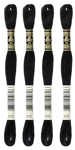 DMC Embroidery Floss Mouline Special Black (310), Cream(712), White(Blanc) -3 Colors Thread Bundle with DMC Embroidery Hand Needles 3-9, INCELER Supplies