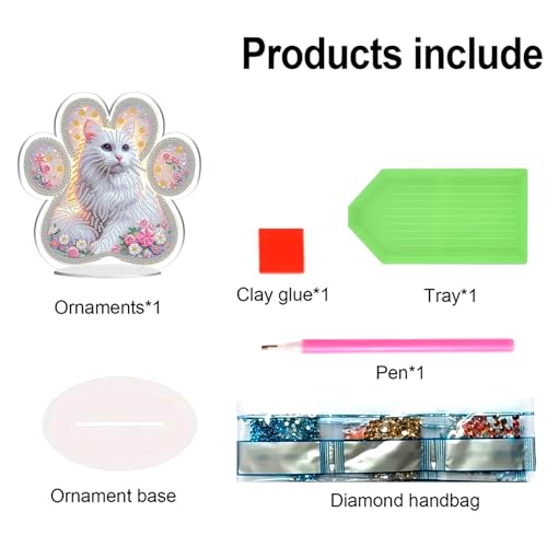 POETRYDRAW Diamond Art Ornament Desktop Kit Cat Flower, Stand Up Diamonds Painting Ornament for Adults, 5D DIY Special Diamond Gem Craft Tabletop Placement Board Kit - color: Cat Flower