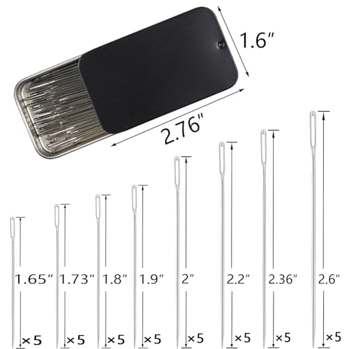 Eketirry 40PCS Large Eye Sewing Needles, 8 Sizes Hand Sewing Sharp Needles, Embroidery Needle, Leather Needle,Stainless Steel Yarn Needles with Threaders & Stitch Markers (Black), EK-4080-DAYANN01 - color: Black