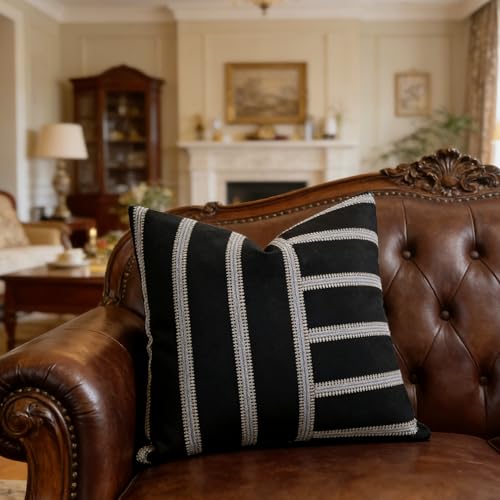 Slow Cow Square Throw Pillow Cover Stripe 18 x 18 Inches Black Off White - color: Black Patchwork, size: 18" x 18" (Pack of 1)