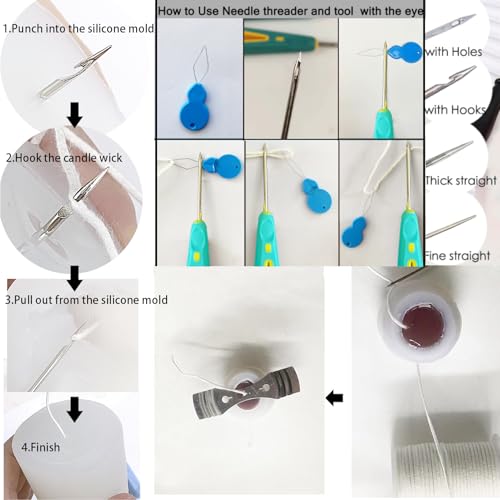136PCS Professional Candle Making Kit with Soy Candle Wicks,Big Hole Long Wicking Needle for Molds with Storage Bag,Wick Trimmer,Mold Hook Eye Punch Needle for Candle Lover Beginner - color: 136pcs