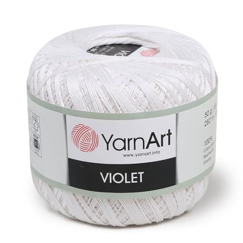 Yarn Art 1 Skein YarnArt Violet,100 Mercerized Cotton Yarn Threads Crochet Lace Hand Knitting Yarn Embroidery Arts Crafts (White 003) - color: 003