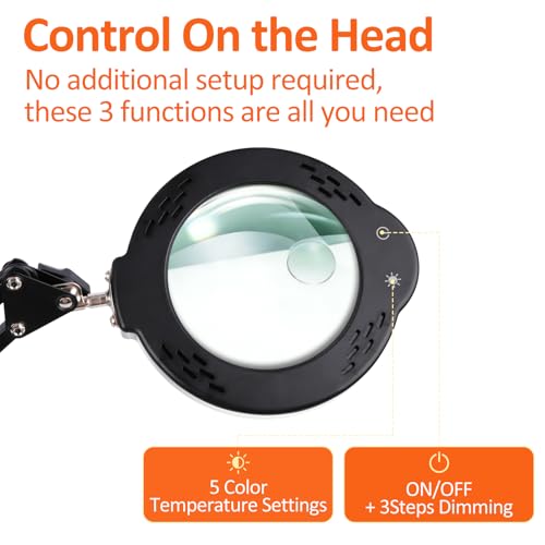 Magnifying Glass with Light and Stand, 10X 30X LED Desk Magnifier with Real Glass Lens, 5 Color Modes, 3 Brightness Levels, Hands-Free Magnifying Lamp for Reading, Crafts, Electronics and Jewelry - color: Clamp