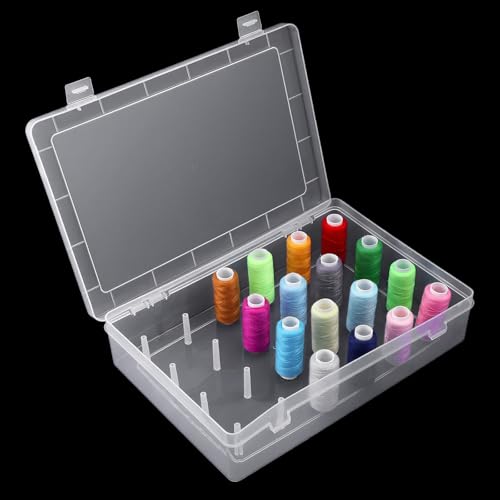 2-Pack Clear Thread Holder Organizer Boxes, Stackable Sewing Storage with 24 Plastic Pins Each for Embroidery Quilting and Crafting Thread Spools, Keeps Supplies Neat and Dust-Free