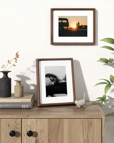 RICHFOCUS 8x10 Picture Frame USA-Sourced Natural Walnut Solid Wood Photo Frame Handcrafted Rounded Corner Wooden Frame with Real Glass Display Photos 5x7 with Mat or 8x10 Without Mat - color: Walnut, size: 8x10-1PC