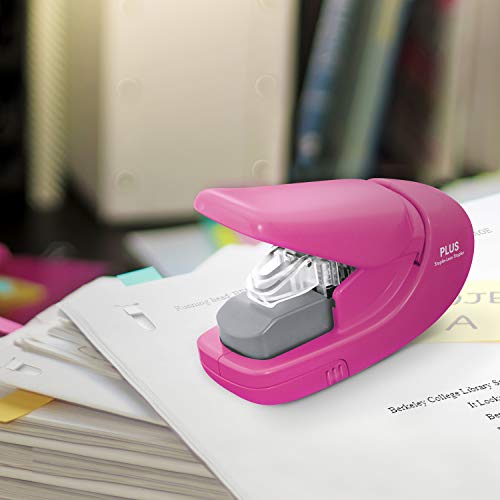 Plus Paper Clinch Compact Staple-Free Stapler, Heavy Duty, Pink - color: Pink