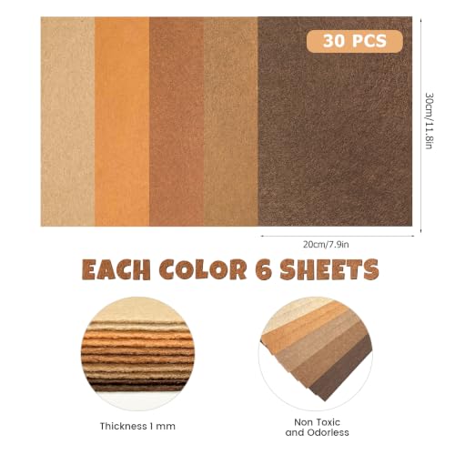 30Pcs Stiff Felt Sheets, 1mm Thick Felt Fabric Squares for Sewing & DIY - color: Brown Series