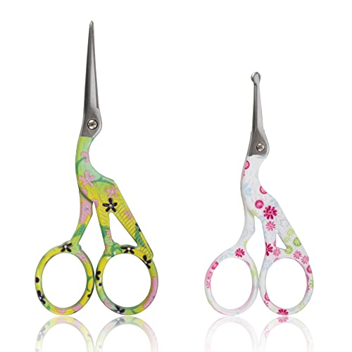 Stork Bird Rounded Safety Tip Embroidery Craft Stainless Steel Crane Scissors - Assortment C - 2 Pairs - color: Assortment C, size: 2 Pairs