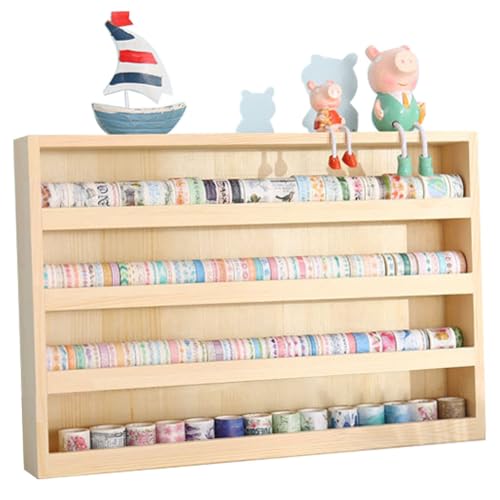 4 Layers Wood Washi Tape Box Organizer Storage with Hanging Hook,Masking Tape Desktop Tape DIY Sticker Roll Tape Cutter Holder Storage,Divider Closet Container Holder for Sewing,Thread - color: 4 Layers