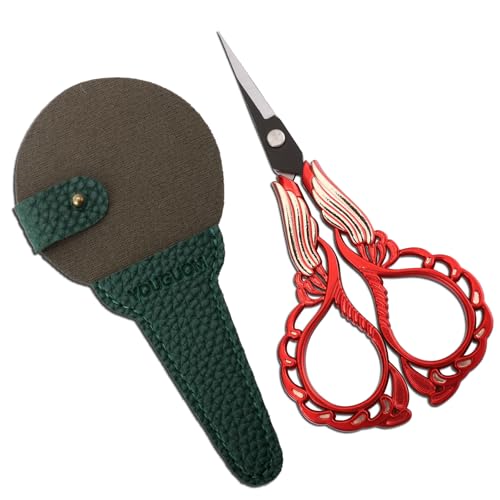 YOUGUOM Small Sewing Scissors, Sharp Detail Shears with Cover - color: Golden Red