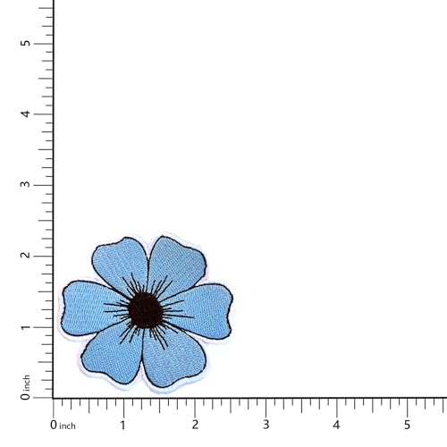 Blue Flower Patch, 2.5” x 2.5”, 2-Pack, Embroidered Iron-On for Hats, Bags, Jackets - color: Blue Flower