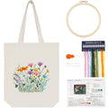 Embroidery Kit Canvas Tote Bag, Hand Embroidery Kit with Floral Pattern for Beginners, Cross Stitch Kits for Adults, Arts and DIY Crafts Kits, Embroidery Starter kit with Embroidery Bag and Tools - color: Beige Multi