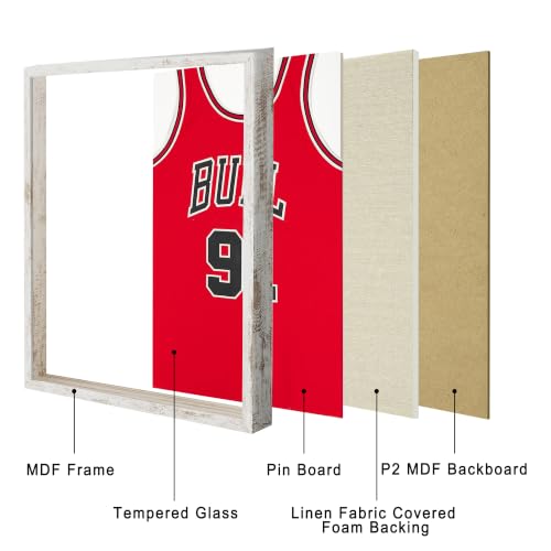 16x20 Large Shadow Box Picture Frame with Soft Linen Back, Distressed White Wooden Jersey Frame Memory Display Case with Tempered Glass Cover for Wall Display - color: Distressed White, size: 16x20