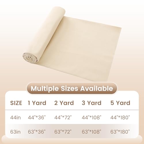 KUUP 100% Cotton Fabric by the Yard, 44" x 5 Yard Unbleached Muslin Fabric - color: Natural, size: 44-5 Yards