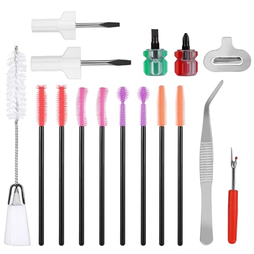 16pcs Sewing Machine Cleaning Kit, Sewing Machine Crevice Cleaning Tools Including Dual-Head Brush Screwdriver Silicone Brush Tweezers Seam Ripper Sewing Machine Repair Accessories