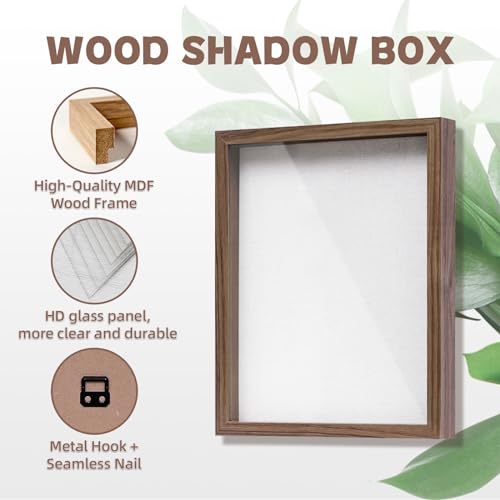 Muzilife 11x14 Shadow Box Wood Picture Frame, Tempered Glass, Brown - color: Brown, size: 11x14
