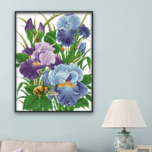Rosyfoxes Cross Stitch Kits Stamped Full Range of Embroidery Starter Kits for Adult DIY- Printed kit Iris 2 (Printed) 11ct 3-Strands 20.9×26 inches - color: printed kit Iris 2(printed)11ct 3-strands 20.9×26 inches