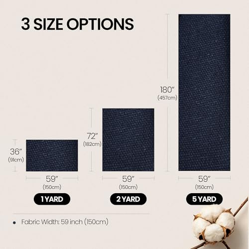 Wildarms 100% Cotton Canvas Fabric by The Yard - 59" Wide 12oz Medium-Heavy Duck Canvas for Sewing DIY, Tote Bags, Upholstery & Embroidery (Dark Blue, 1-Yard Pre-Cut Piece) - color: Dark Blue, size: 1-Yard Pre-Cut (Non-Continuous)