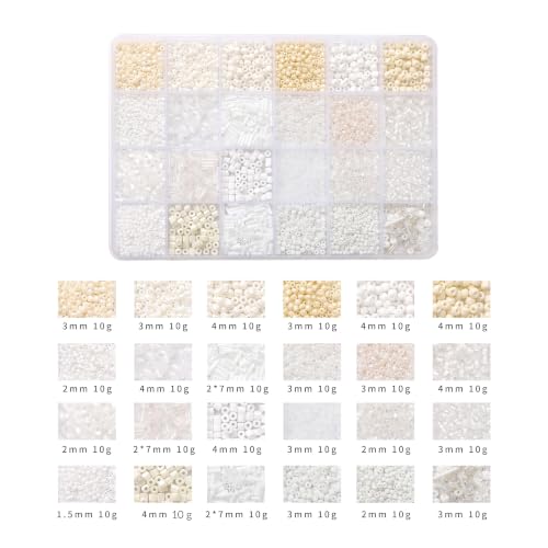 24 Grid White Glass Seed Bugle Tube Beads Kit for Jewelry Making DIY Craft - color: white, size: 24 Grid