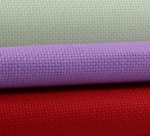 KCS 3 pc of 15" x 18"(38cmx45cm) 16 Count Cross Stitch Cotton Aida Cloth Needlework Rolled Fabric Box,16CT,Light Green+Lavender+Red - color: Light Green+lavender+red, size: 16CT
