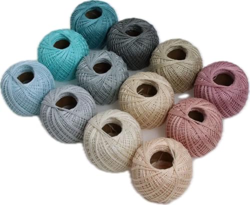 KCS Mercerized Pearl Cotton Thread Size 8 Crochet Needlework Embroidery Threads Ball (12, 12balls11) - color: 12balls11
