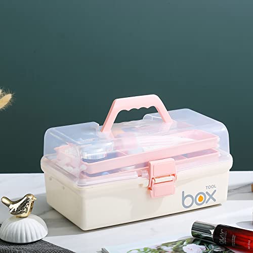 Kinsorcai 12'' Three-Layer Clear Plastic Storage Box/Tool Box, Multipurpose Organizer and Portable Handled Storage Case for Art Craft and Cosmetic (White) - color: white, size: 1PCS