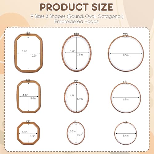 9 Pcs Embroidery Hoop Frame Set, Imitated Wood Decorative Hoops
