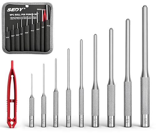 9-Piece Roll Pin Punch Set - Fast Pin Removal - Durable Steel & Construction - For Automotive, Firearm Maintenance, Watch, Jewelry & Craft Repair - Knurled Grip - Versatile Sizes