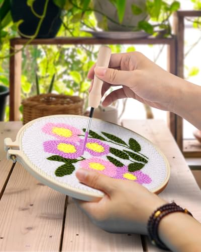 TINDTOP Punch Needle Kits, Flowers Punch Embroidery Kits for Adults - color: Set C