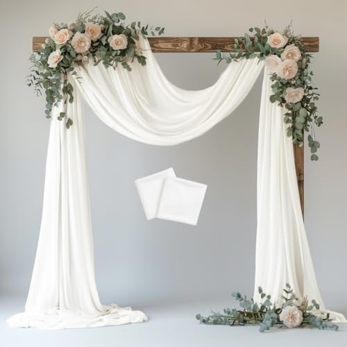 Wedding Arch Draping Fabric 2 Panels Ivory Sheer Backdrop Drapes - color: Ivory, size: 2 Panels