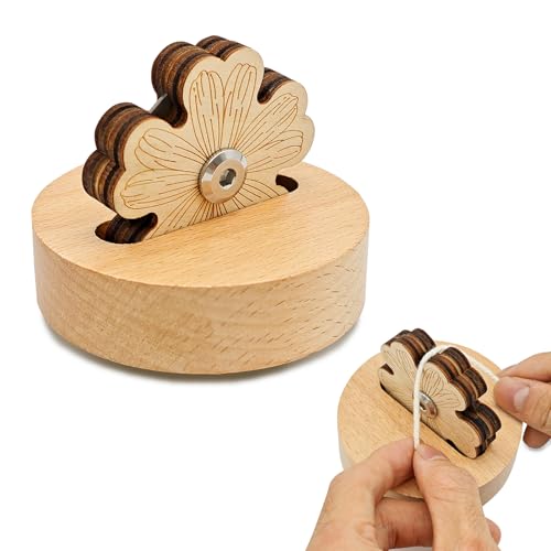 Floral Thread Cutter with Solid Wood Base & 5-Position Blade Saver - Anti-Slip Rotary Tool for Sewing, Quilting, Chain Piecing and Yarn Crafts