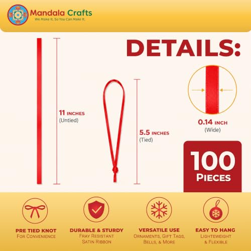 Mandala Crafts Red Christmas Ribbon Ornament Hangers Loops, 100 PCs - color: Red