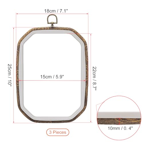 PATIKIL 10x7.1inch Embroidery Hoops, 3Pieces Imitated Wood Octagonal Frame Cross Stitch Hoop Ring for Embroidery Art Craft Sewing Ornaments Hanging Decoration - size: 10x7.1inch