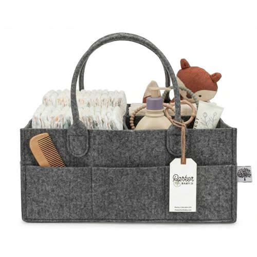 Parker Baby Co. Felt Diaper Caddy Organizer - Large, Charcoal - color: Charcoal (Heathered Charcoal), size: Large
