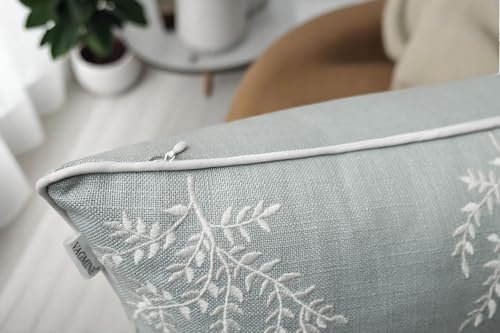 VAGMINE Embroidered Fern Leaf 20x20 Throw Pillow Cover, Robins Egg - color: Robins Egg-leaves, size: 20" x 20" (Pack of 1)