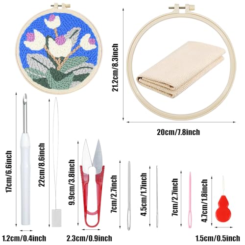 Woohome Punch Needle Kit Included Plastic Hoops, Punch Needle Cloth, Color Yarn and Punch Needle Tools for Adults, Beginners (White, Pink and Purple Flowers) - color: Color 20