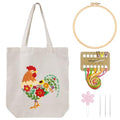Louise Maelys Embroidery Kit Canvas Tote Bag for Beginners, Floral Rooster - color: rooster Flower