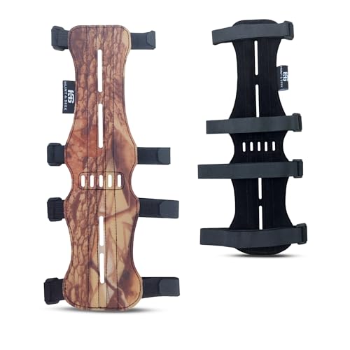 Hunt & Seek Fabric Archery Arm Guard 4 Hook-and-Loop Adjustable Straps Hunting Arm Guard Forearm Wrist Protector Archery Bracer Adult Unisex - color: Camo
