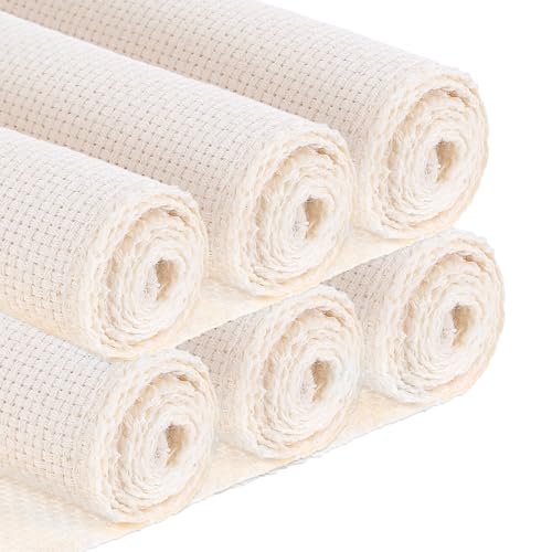 6 Pcs Punch Needle Fabric for Overlocking Edges, 7.9 x 7.9 Inch Tufting Cloth Monks Cloth for Punch Linen, Squares Punch Needle Embroidery Fabric for Handwork DIY Art Craft