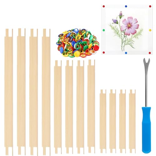 KARUIZI 12 Pcs Stretcher Bars for Needlework 50 Metal Thumb Tacks Wooden Canvas Splicing Stretcher Bars Needlepoint Embroidery Stitch Frame Set for Crafts Art (9" 10" 12") - size: 9"10"12"