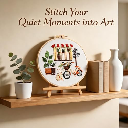 Qupace 3 Pcs Farmhouse Kits for Woman,Beginner Embroidery Kits for Adults,Garden Balcony Scene Pattern Cross Stitch, Green Themed Needlework Sewing Craft Kit - color: Green