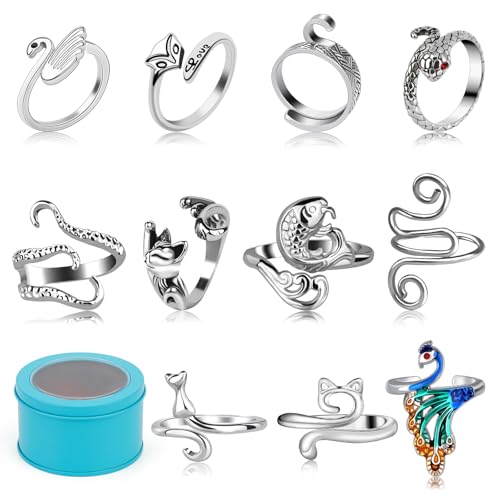 11 Pcs Crochet Ring Adjustable Knitting Tension Rings Crochet Ring - color: Silver - 11 Pcs