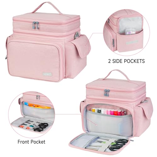 LEFOR·Z Small Sewing Supplies Organizer Bag(10.5 x 8 x 9inch),Sewing Box - color: Pink
