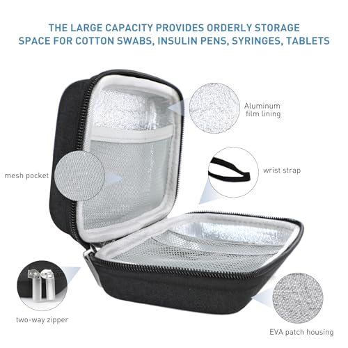suzamed Insulin Cooler Travel Case, 2x150g Ice Pack TSA Approved, Black - color: Black
