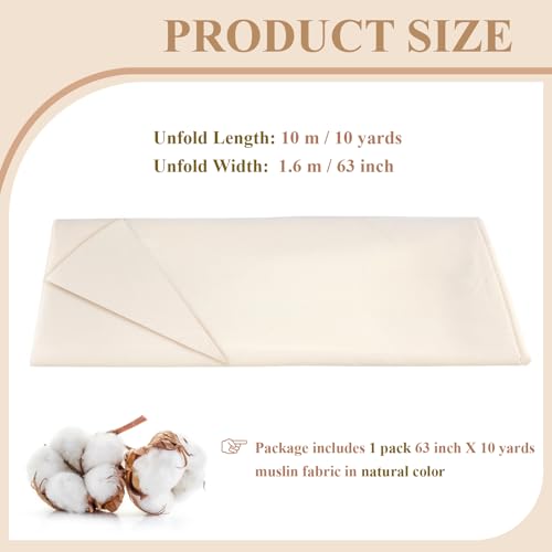 100% Cotton Muslin Fabric, 63 Inch X 10 Yards Unbleached Fabric by The Yard - color: Natural Unbleached, size: 10 Yards