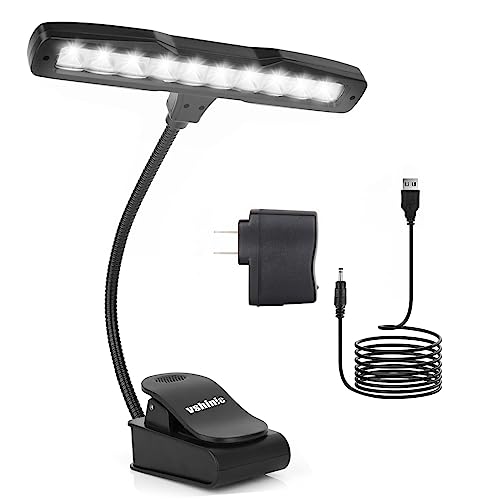Vshinic Music Stand Light,Clip On Piano Lights 10 LED Orchestra Light,Fully Adjustable No Flicker for Piano,Book Reading, Mixing Table, DJ, Craft Work (Powered by AA Batteries, AC Adapter)